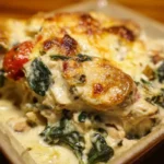 Spinach Chicken Casserole with Cream Cheese & Mozzarella