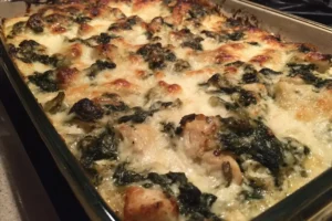 Spinach Chicken Casserole with Cream Cheese & Mozzarella