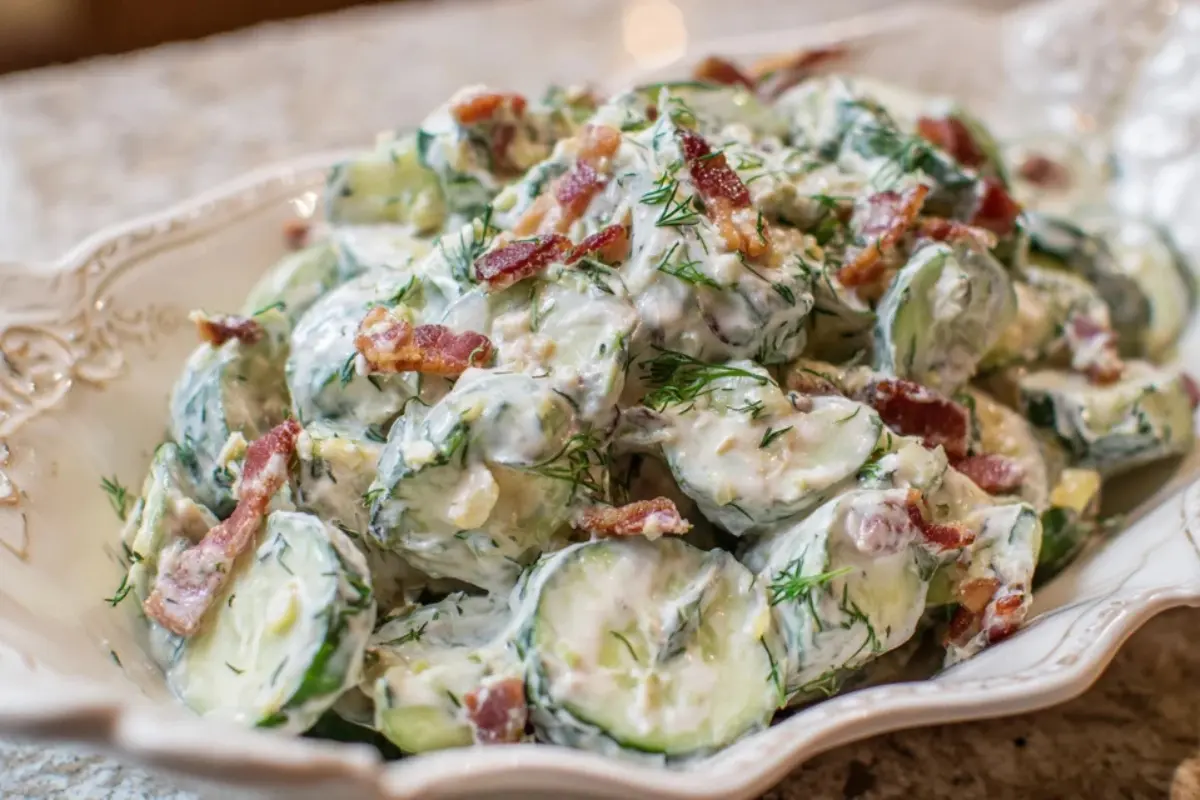 Creamy Cucumber Salad with Bacon and Cheese Recipe Delight