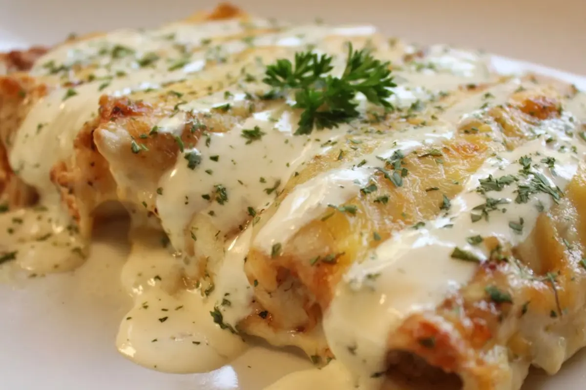 Chicken Enchiladas with Sour Cream White Sauce