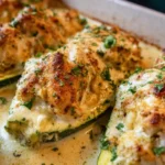 Stuffed Zucchini Boats with Creamy Garlic Chicken