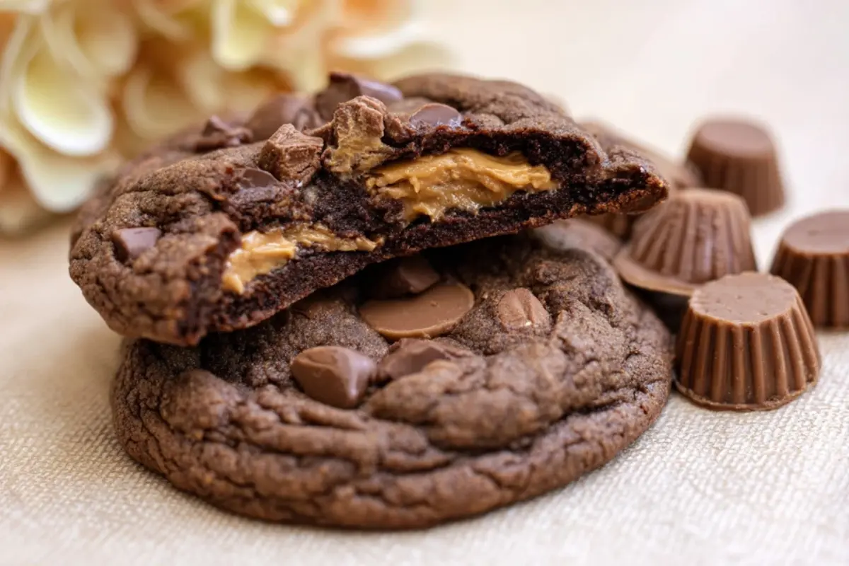 Peanut Butter Cup Stuffed Chocolate Cookies