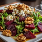 Roasted Beet Salad with Goat Cheese, Walnuts & Honey-Dijon Vinaigrette